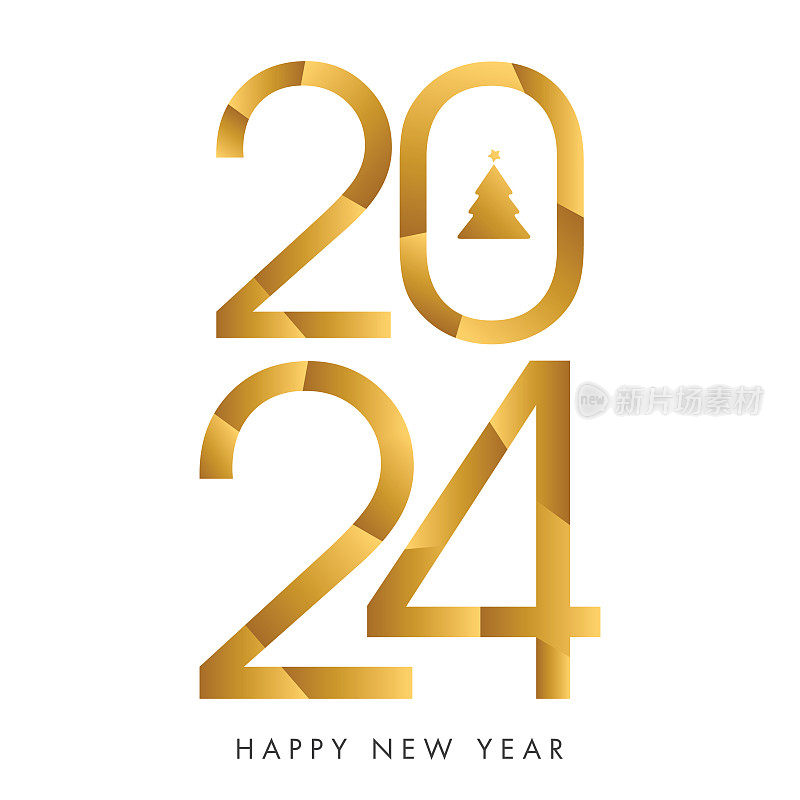 2024. 新年快乐。抽象数字上的背景矢量插图。节日横幅设计贺卡，邀请，日历等矢量股票插图